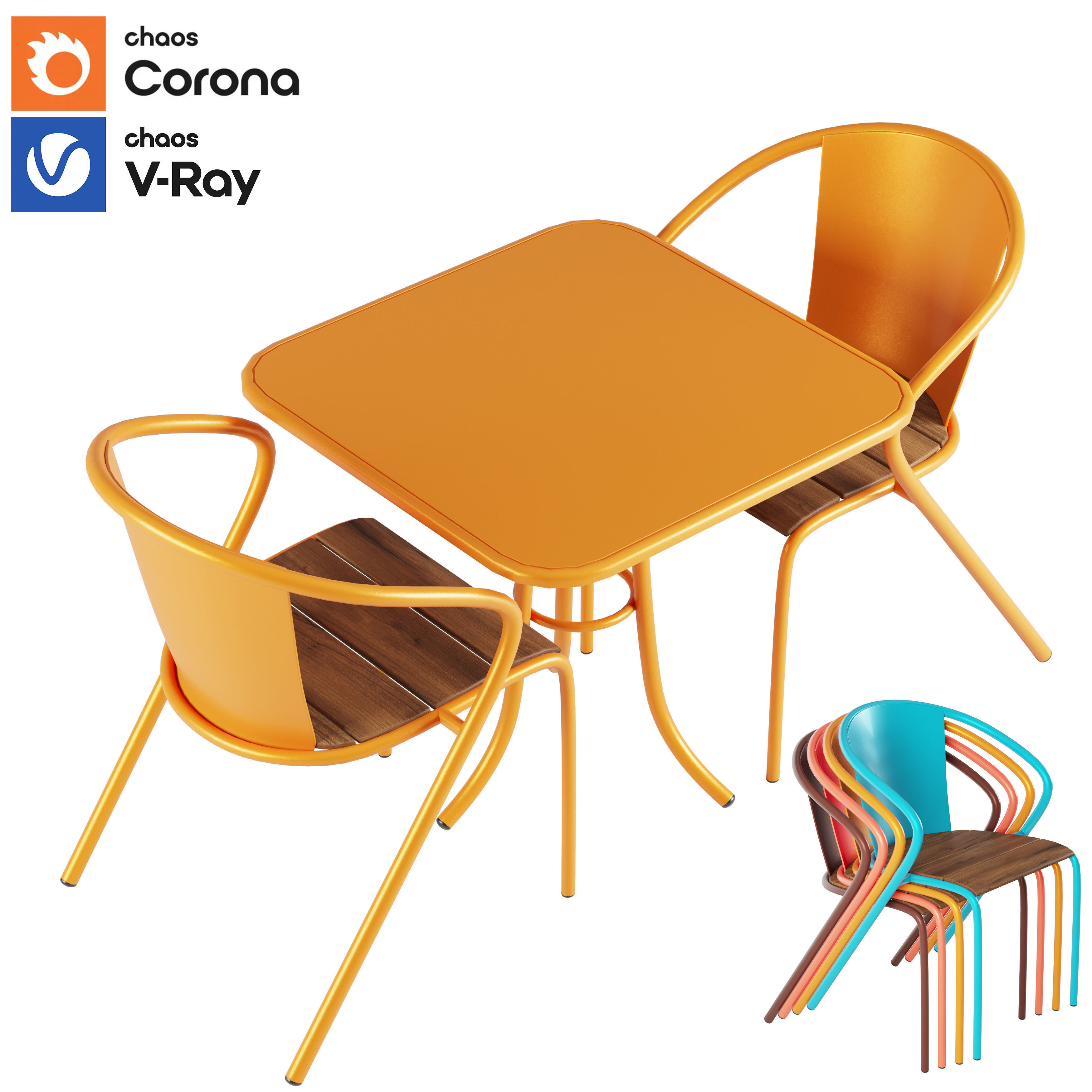 BICA set four orange chairs and table