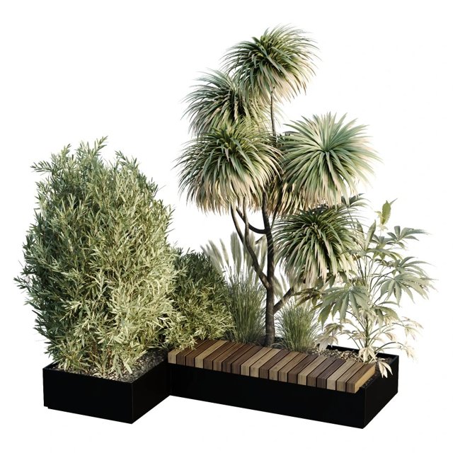 3D модель Hq Urban Environment Set Of Green Plant Benches 01 для категории Растения / Уличные растения - превью